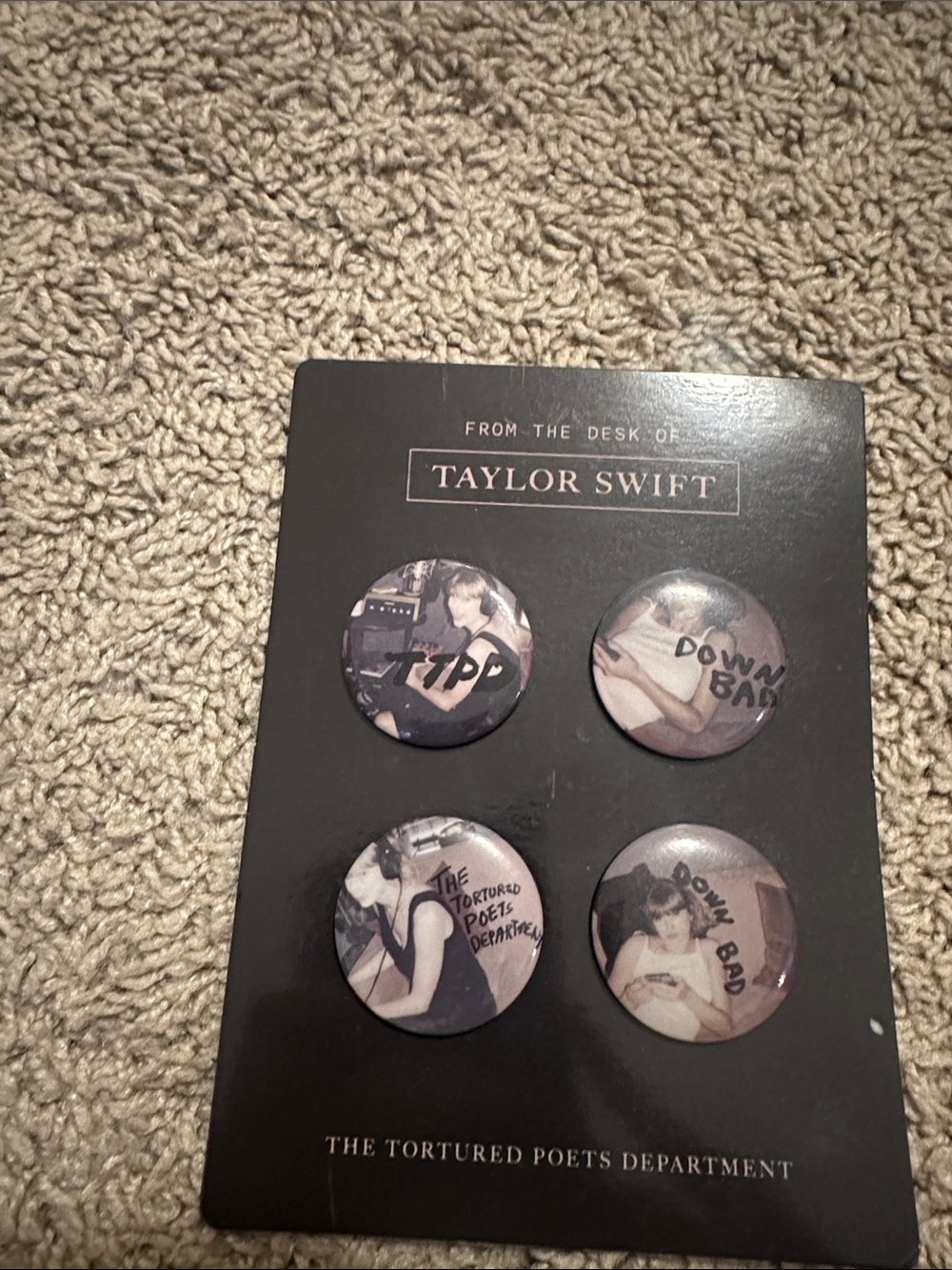 Taylor Swift Black and Beige The Tortured Poets Department Button Set